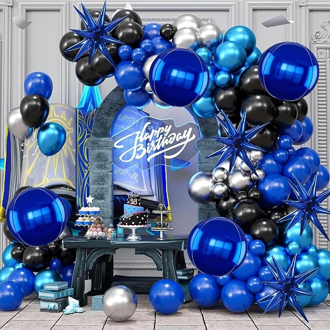 TONIFUL 8Pcs 22Inch Navy Blue Large 4D Giant Round and Star Balloons Explosion Star Mylar Balloons Set for Backdrop Christmas New Year Birthday Wedding Bridal Shower Anniversary Photo Booth Supplies