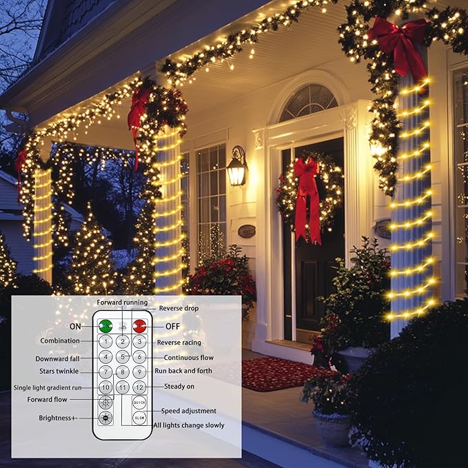 Fairy Lights Plug in, 60M 500LED Fairy Lights 12 Mode Flowing Christmas Light String Outdoor Waterproof Party Garden Threshold Decorative Lights (Warm)