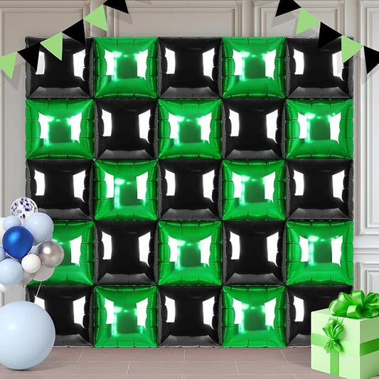 Black and Green Square Foil Balloons 25 Pcs Metallic Black and Green Balloons Wall Backdrop for New Year Graduation Birthday Bridal Shower Party Arch Backdrop Decorations