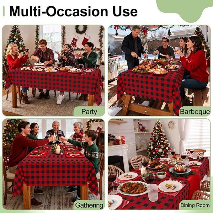 misaya 5 Packs Christmas Buffalo Disposable Table Cloth, 54 x 108 Inch Waterproof Plastic Tablecloth, Rectangle Black and Red Checkered Table Covers for Picnic, Birthday, Party
