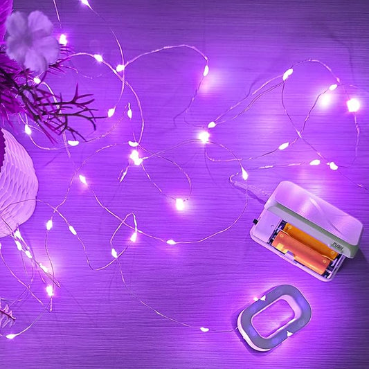 Aogist 16FT Fairy Lights with Spool,Ultra-Bright 50 LEDs Battery Operated Copper Wire String Light for Bedroom Christmas Wedding Centerpiece Parties Decoration,Purple
