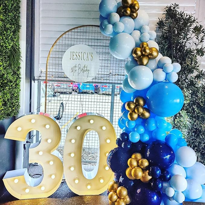 Biapian 60 Pcs Dark Blue Gold Balloons, 12 Inch Latex Balloons for Party Decorations, Unisex Unique Blue Gold Confetti Balloons, Ideal for Birthday, Baby Shower, Wedding, Christening, Event Decoration