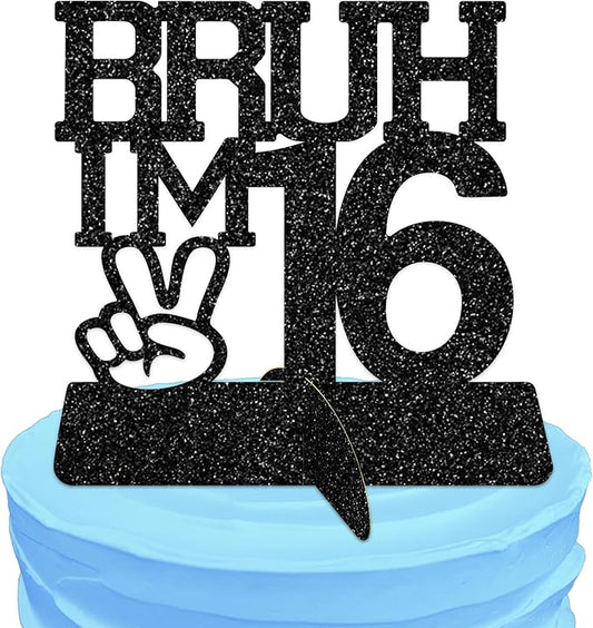 Bruh I'm 16 Black Glitter Center Pieces Decoration - Funny 16th Birthday Party Decorations for Boys, 16th Birthday Centerpiece, Teen Boy Birthday Decor, Party Supplies (Bruh I,m 16)