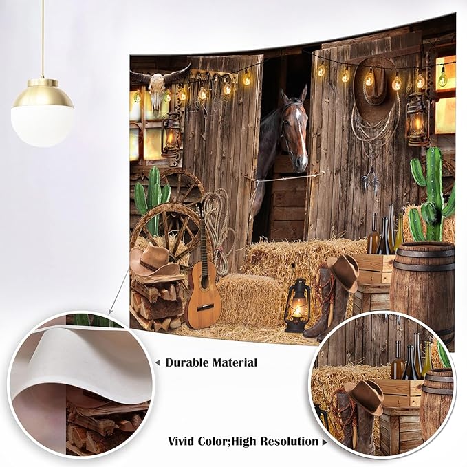 Mocsicka 7x5ft Western Cowboy Backdrop Wild West Rodeo Barn Background for Photoshoot Western Theme Party Decorations (Brown, 7x5ft)