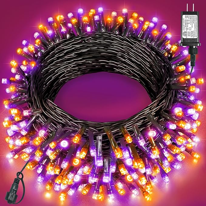 Orange and Purple String Lights Outdoor, 80FT 240 LED Plug in String Lights for Outside Waterproof, 8 Modes Connectable Green Wire Fairy Twinkle Light for Indoor Home Garden Xmas Holiday Decorations