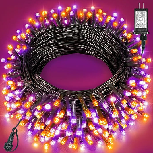 Orange and Purple String Lights Outdoor, 80FT 240 LED Plug in String Lights for Outside Waterproof, 8 Modes Connectable Green Wire Fairy Twinkle Light for Indoor Home Garden Xmas Holiday Decorations