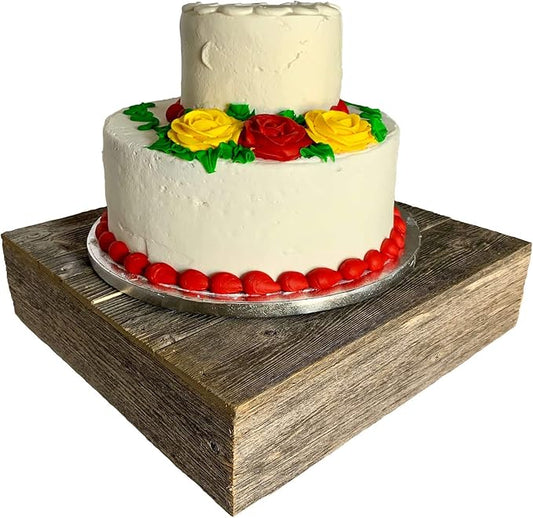 BARNWOODUSA Wood Cake Stand 15"x15" Weathered Gray Rustic Wooden Wedding Dessert Stand Vintage Sturdy 100% Reclaimed Wood
