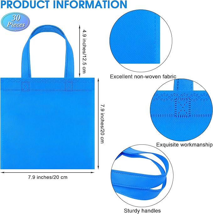 30 Packs Non-woven Party Gift Bags Reusable Goodie Bags 7.9×7.9 Inch Colorful Tote Treat Bag with Handles Rainbow cloth bags for Wedding Birthday