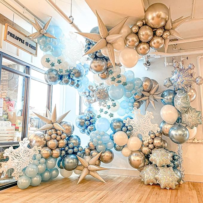 Frozen Balloons Garland Arch Kit - 178Pcs Winter Wonderland Snowflake Blue Silver White Balloon for Winter Wonderland Theme Baby Shower Christmas Snow Girl Princess Birthday Party Decorations