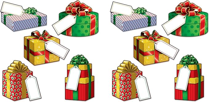 Beistle Multicolor Mini Christmas Gift Cutouts-10 Pcs, 4-5"