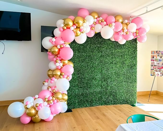 Pink and Gold Balloons, 50pcs 12 Inches Pink White Gold Confetti Balloons with 1 Ribbon for Birthday Baby Shower Wedding Bridal Shower Princess Themed Party Decorations