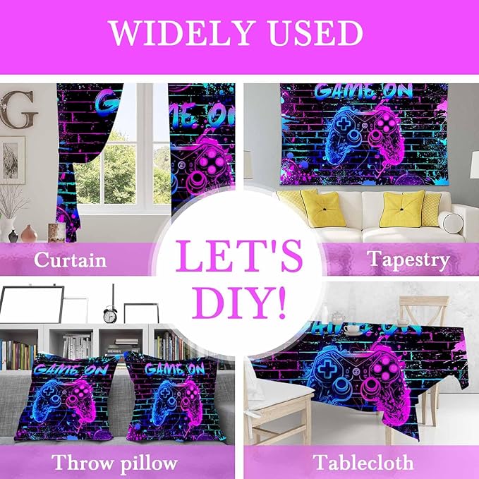 Mocsicka Game On Backdrop Video Game for Boys Level Up Birthday Party Decoration Purple Game Night Arcade Neon Glow Gamer Banner Photography Background (Purple, 10x8ft(120"x96"))