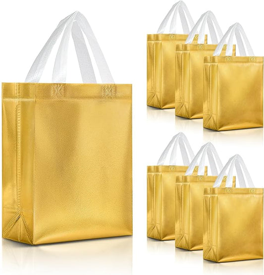 Nush Nush Set of 30 Shiny Gold Gift Bags in Bulk - Reusable Gold Gift Bags With Handles - Perfect For Small Business Use, Christmas, Birthdays, Events, Party Favors, Weddings, Holiday - 8Wx4Dx10H Size