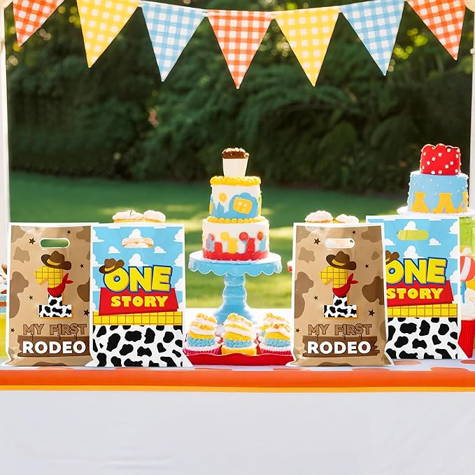 Andi Cppss Boy Story Party Favor Bags - 50PCS My First Rodeo Party Favor Bags 1st Rodeo Birthday Gift Bag Decorations One Story Cowboy Goodie Bag with Handles for Birthday Baby Shower Party Supply