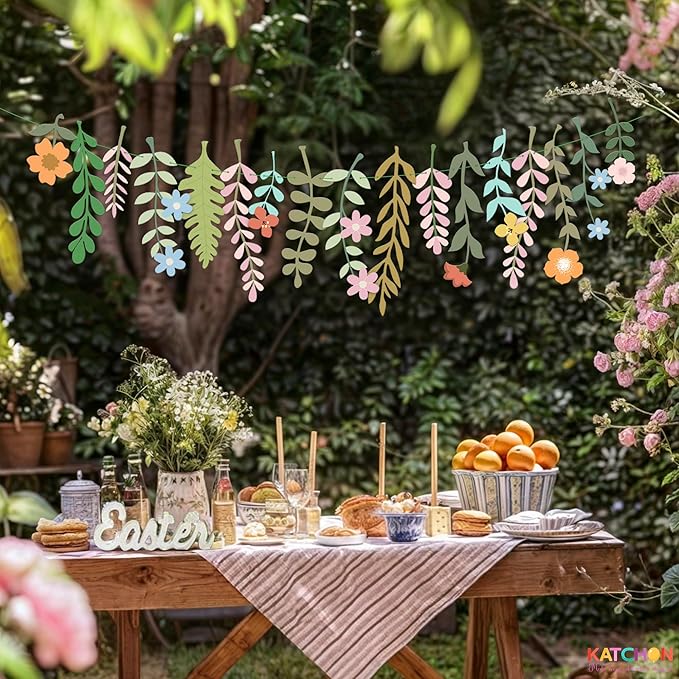KatchOn, Pastel Flower Banner Garland - 6.5 Feet, Pack of 2 | Cheerland Flower Banner | Wildflower Garland Floral for Wedding, Wild One Bloom Baby Shower, Birthday | Wildflower Party Decorations