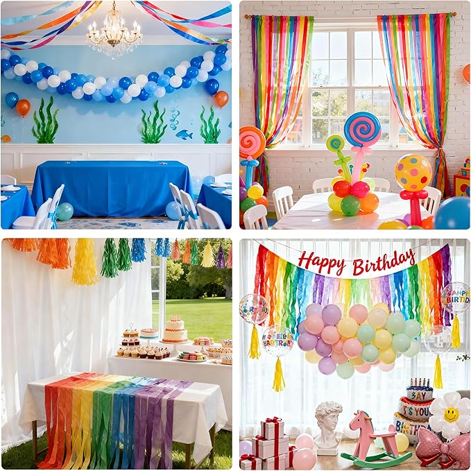Oubest 12 Rolls Rainbow and Pastel Crepe Paper Streamers Party Decorations, 2.2 Inch Wide Colorful Party Streamers for Birthday, Baby Shower, Wedding, Halloween, Christmas Decorations, DIY Crafts