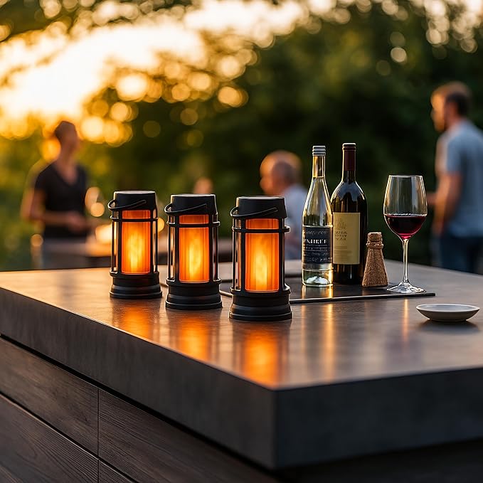 FoxFlame Upgraded Metal Outdoor Solar Lantern, Flickering Solar Lanterns Outdoor Waterproof with Patented LED, Outdoor Lanterns for Porch, Patio, Garden, Tabletop, Hanging Use, Matte Black (1 Pack)