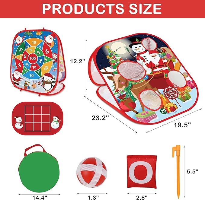 Christmas Bean Bag Toss Games for Kids Adults, Christmas Party Games for Families Outdoor Indoor Holiday Dart Board for Kids Carnival Games Toys Christ mas Party Favors Gifts for Boys Girls Yard Games