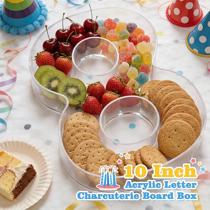 Ledido 10’’ Acrylic Number Charcuterie Board Box, Reusable Fillable Serving Tray for Candy Cake Fruit Snack, Easy-Clean Acrylic Charcuterie Tray for Birthday Anniversary Party Decorations, Number 8
