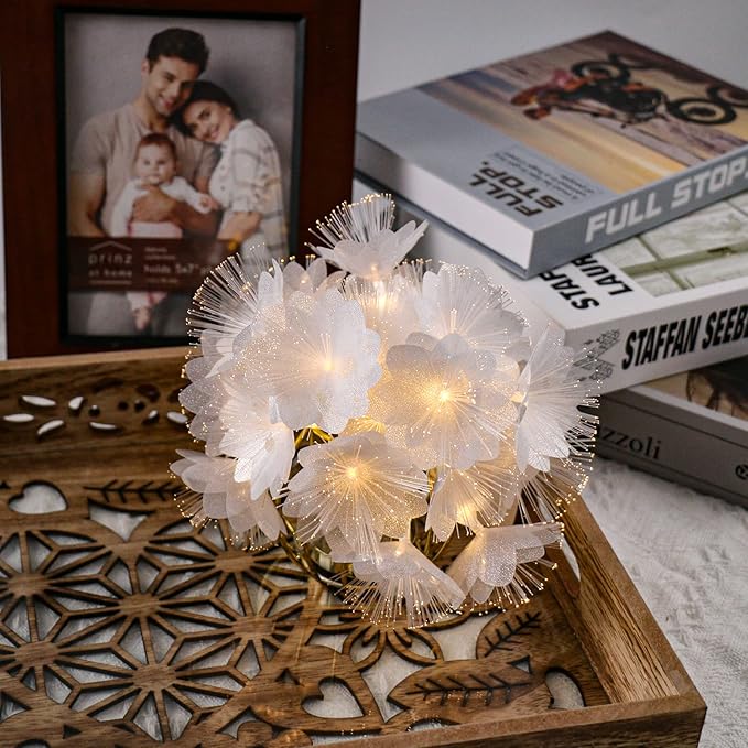 Fiber Optic Flower String Light, 14ft 20 Led Flower Light Waterproof, Battery Powered, for Bedroom, Christmas Tree, Garland, Wedding Party, New Year, Garden Romantic Decor Warmwhite
