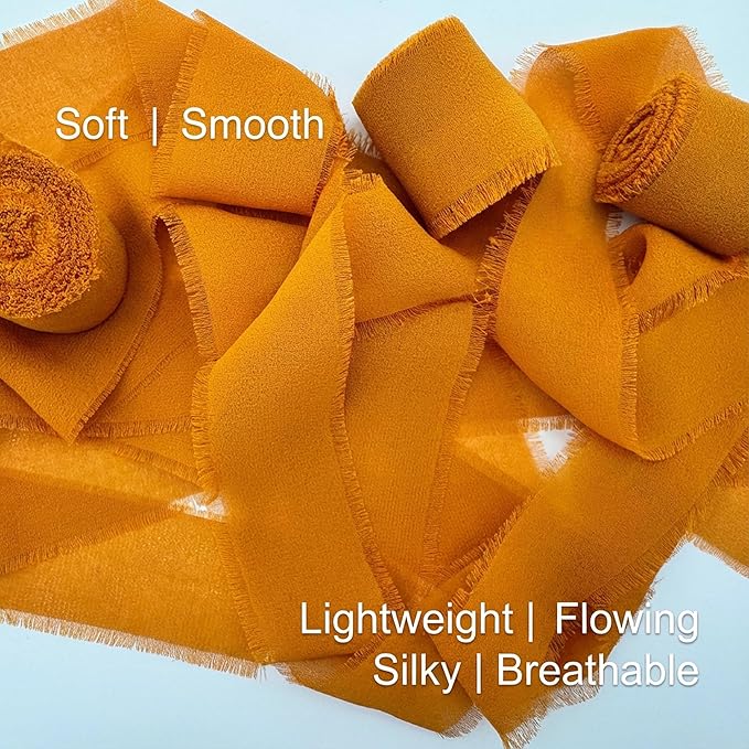 Handmade Chiffon Ribbon 1.5 Inch Wide, 3 Rolls 21 Yards, Terracotta Frayed Edge Fabric Ribbon for Wedding Decor, Floral Design, Gift Wrapping & Craft Projects(Terracotta)