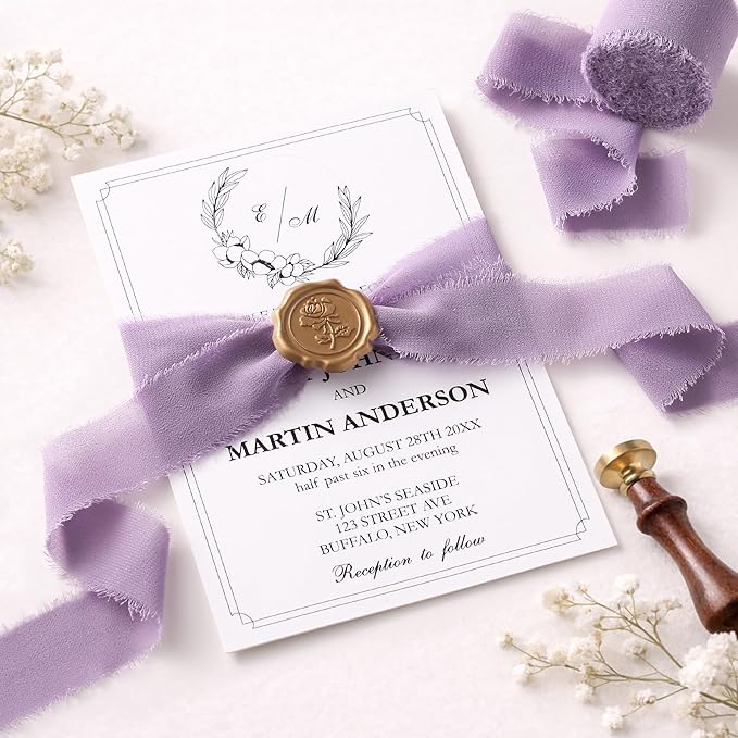 DORIS HOME Pastle Purple Chiffon Ribbon for Flower Bouquet, 1" x21Yd Fabric Ribbon for Gift Wrapping, Handmade Frayed Ribbon for Wedding Invitations/Christmas Decorations