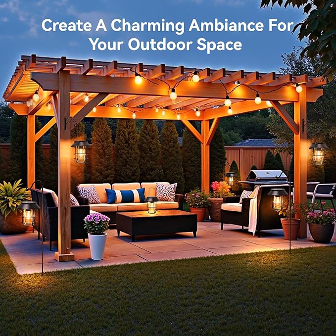 Solar Lanterns Outdoor Waterproof, High Brightness Hanging Solar Lights for Outside with Wall Hooks, Christmas Decor Retro Metal Outdoor Lanterns Auto On/Off for Patio, Yard Decor, Black,2Pack