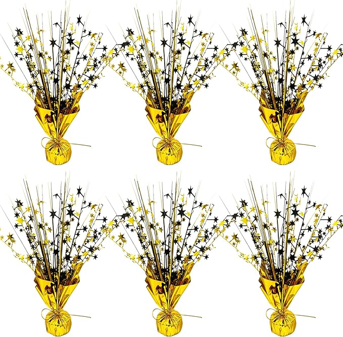 FUBININA 6 Pack 2026 Graduation Table Centerpiece Party Decoration Metallic Foil Spray Centerpiece Glitter Decor Star Tabletop for Graduation New Year Birthday Holiday Party Favor, Black and Gold