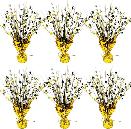 FUBININA 6 Pack 2026 Graduation Table Centerpiece Party Decoration Metallic Foil Spray Centerpiece Glitter Decor Star Tabletop for Graduation New Year Birthday Holiday Party Favor, Black and Gold