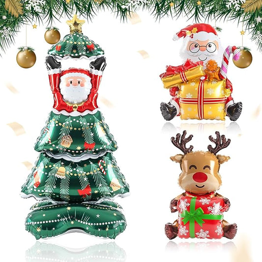 Christmas Large Foil Balloons Set Christmas Tree Reindeer Santa Claus Balloons Arch Kits for Xmas New Year Themed Party Home School Office Inflatable Decoration Supplies