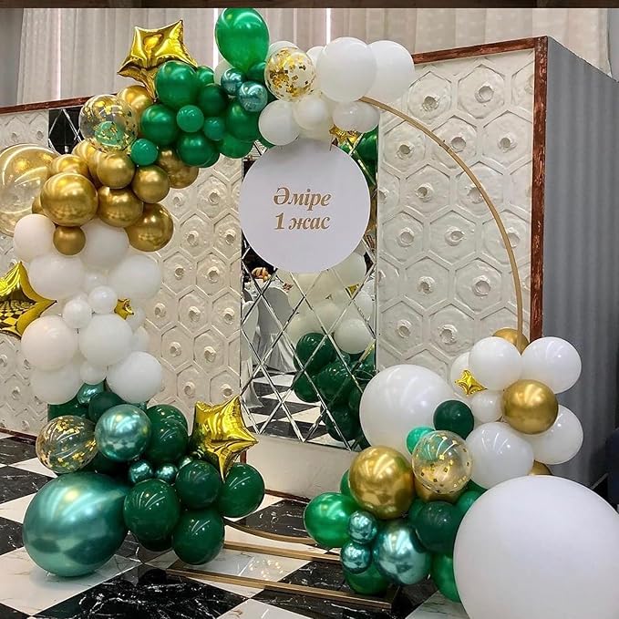 Green Gold Balloons Set, 60PCS Dark Green White Gold Balloons, 12Inch Metallic Green Gold Latex Balloons Gold Confetti Balloons Helium for Jungle Safari Birthday Wedding Baby Shower Party Decoration