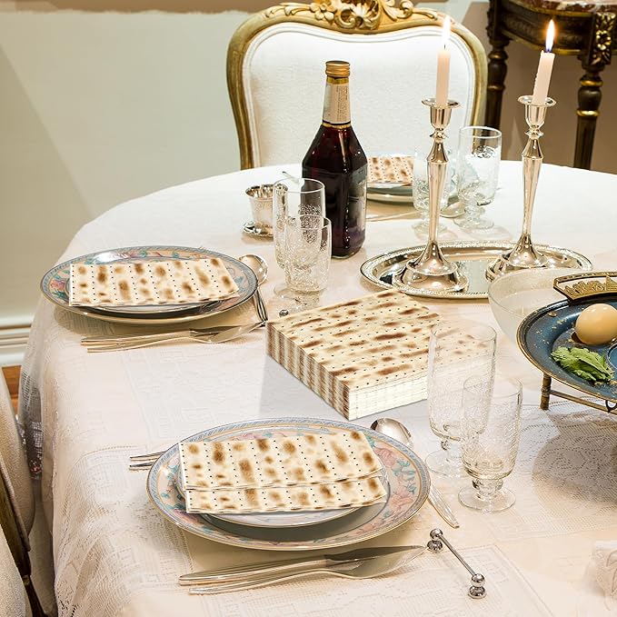 50Pcs Passover Decorations, 6.5" X 6.5" Seder Dinner Napkins, Disposable Passover Napkins, Seder Matzo Napkins Pesach Table Decorations for Jewish Festival Kitchen Table Party Supplies