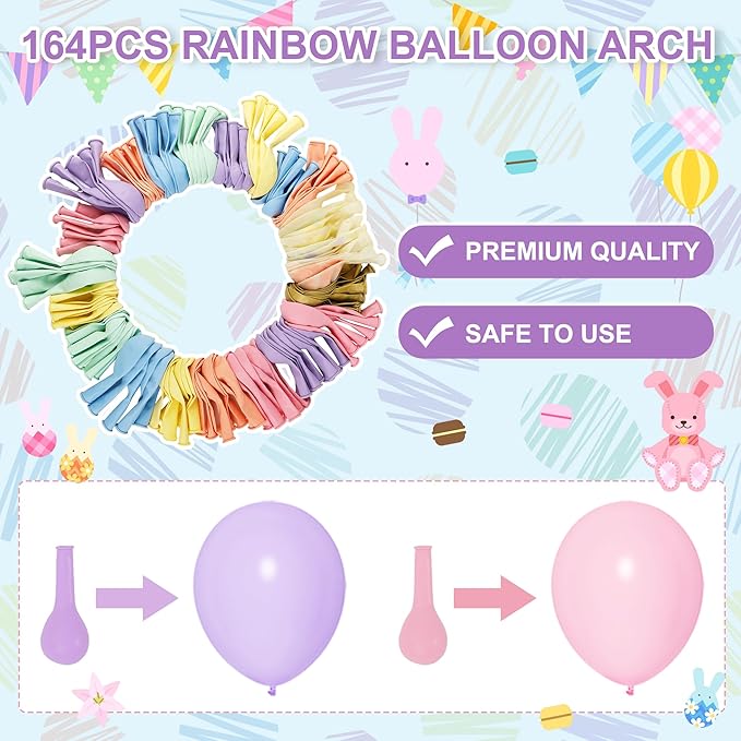 Amandir 164PCS Pastel Balloon Garland Kit, Rainbow Easter Unicorn Balloon Arch, Colorful Gold Confetti Balloons Pastel Easter Spring Baby Shower Wedding Ice Cream Mermaid Party Decorations Supplies