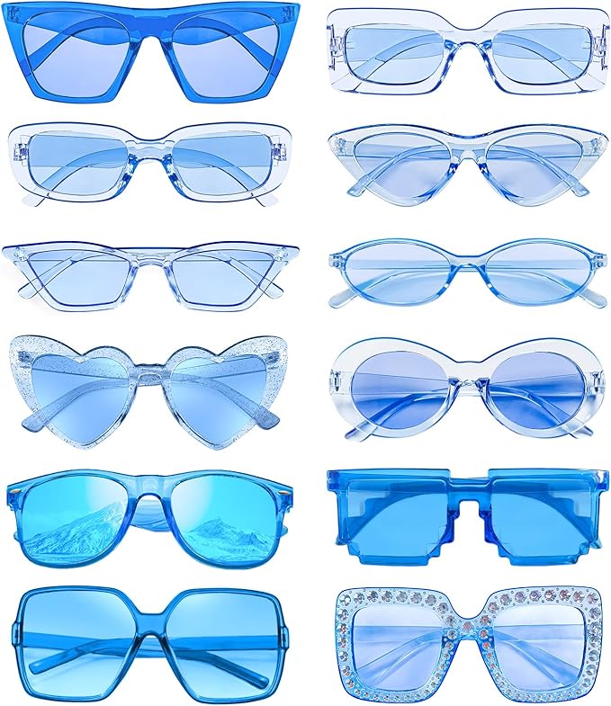 SUNOVELTIES 12 Mixed Style Sunglasses Classic Retro Party Favors Eyewear Costume Accessories Bulk Glasses for Unisex Adult