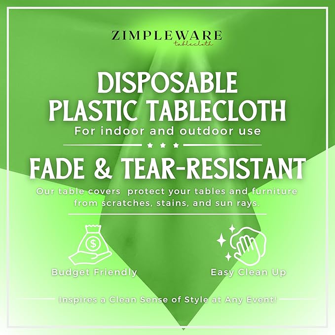 ZIMPLEWARE Premium Lime Green Plastic Table Cloth Disposable (12 Pk) Plastic Tablecloths for Rectangle Tables (54in x 108in) Party Table Cloths Disposable for 6ft to 8ft Rectangle Tables