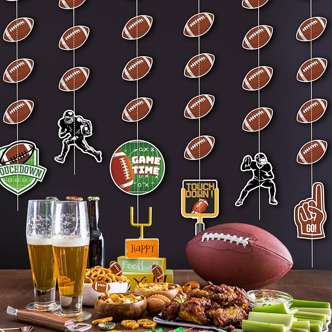 9 Pcs Football Party Decorations Football Garland Banner Pre-Strung Football Hanging Garland Decor for Home Classroom Sports Themed Birthday Party Game Fans