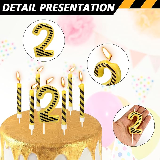 Number 2 Construction Birthday Candles, 12 Pcs Construction Cake Toppers Set, Digger Cake Topper for Birthday Anniversary Party Cake Decorations