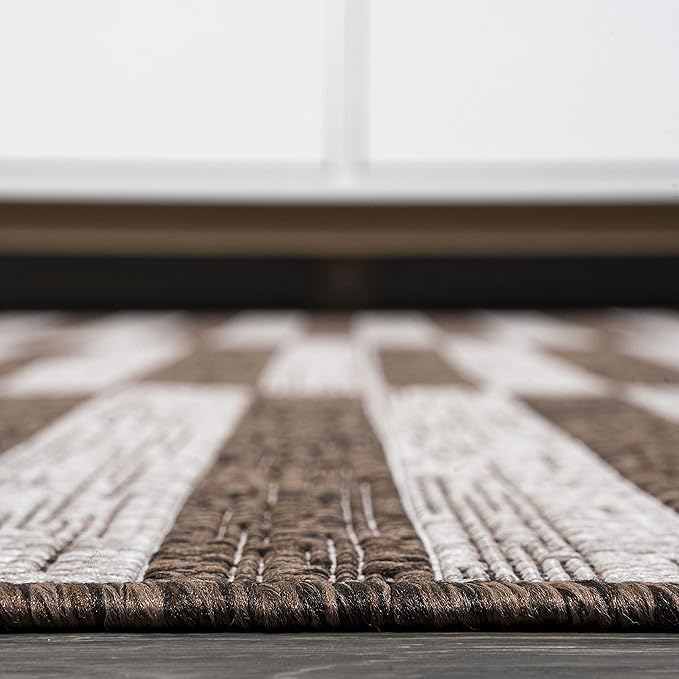 JONATHAN Y Offset Stripe Indoor Outdoor Area Rug 8X10 Brown/Beige, Sukie Modern for Backyard, Patio, Porch, Easy-Cleaning, High Traffic, Pet-Friendly, Non-Shedding (SMB133B-8)