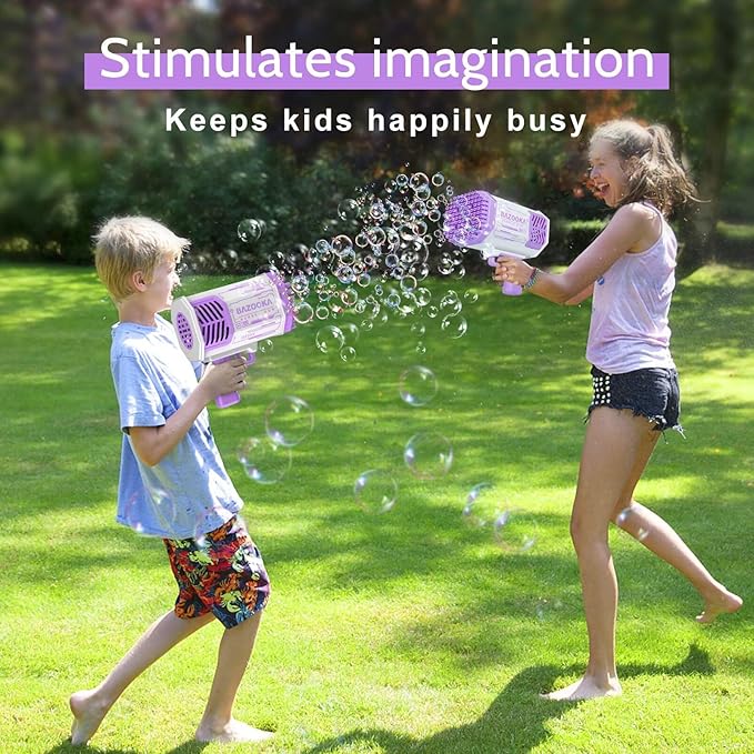 Bubble Gun, Bazooka Bubble Machine Gun, Bubble Blaster Gun with Bubble Solution, 69 Holes Bubble Bazooka Gun Outdoor Summer Toy Party Favors for Kids Purple Easter Bubble Maker Blowers