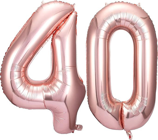 Rose Gold 40 Number Balloons Big Giant Jumbo Large Number 40 Foil Mylar Balloons for Women 40th Birthday Party Anniversary Decorations