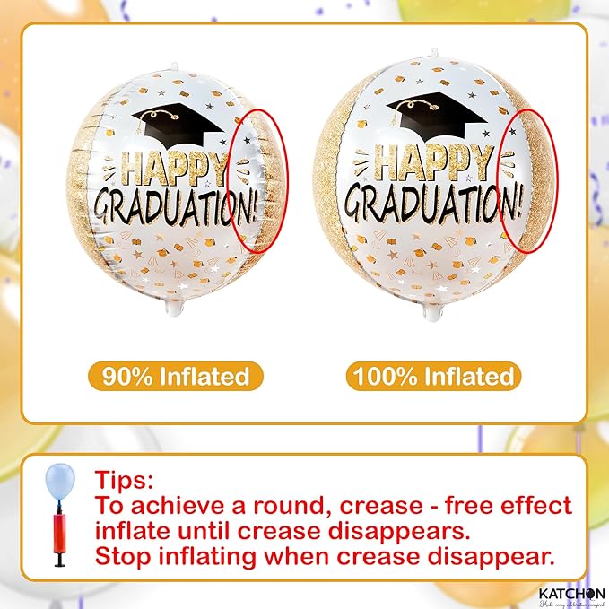 Graduation Decorations 2026 | Graduation Balloons - Pack of 6 | Black and Gold Mylar Foil Balloons for Grad Decorations Class of 2026 | Graduation Party Supplies with Graduation Cap Balloon, KatchOn