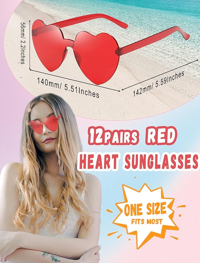 12/26/36 Pairs Rimless Heart Shaped Sunglasses Transparent Glasses Bulk Fun Sunglasses for Party Favors