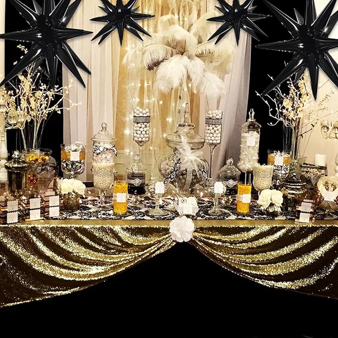 TONIFUL 8 Pcs Black Star Foil Balloons Large Star Balloons Black Explosion Mylar Balloons for Party Backdrop Christmas New Year Halloween Birthday Wedding Baby Shower Anniversary Photo Booth Supplies