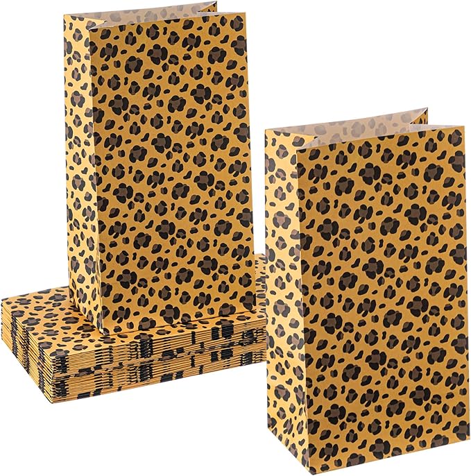 Leinuosen 24 Pcs Classic Leopard Paper Bags Cheetah Birthday Party Favor Cheetah Paper Treat Bags for Leopard Birthday Bridal Shower Christmas Party Decorations