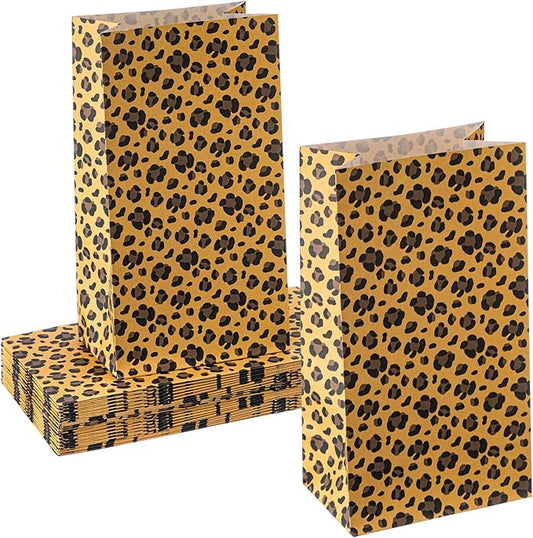Leinuosen 24 Pcs Classic Leopard Paper Bags Cheetah Birthday Party Favor Cheetah Paper Treat Bags for Leopard Birthday Bridal Shower Christmas Party Decorations
