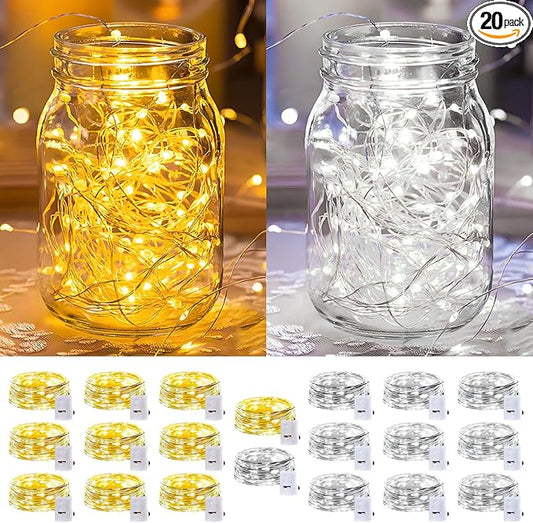 20 Pack LED Fairy Lights Battery Operated,3 Features Blinking Slowly Blinking & just on 7FT 20 LED Waterproof Mini Twinkle String Lights for Christmas Decorations,10 White & 10 Warm White