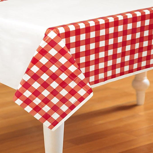 American Summer Red Gingham Rectangular Plastic Table Cover - 54" x 102" (1 Piece) - Perfect For Picnics, BBQs & Family Gatherings