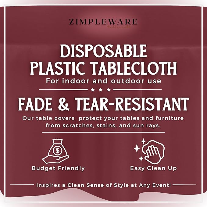 ZIMPLEWARE Premium Burgundy Plastic Table Cloth Disposable (12 Pack) Round Tablecloth (84in) Party Table Cloths Disposable, Perfect Table Cloth Round Cover for Any Table Up to 6 Feet