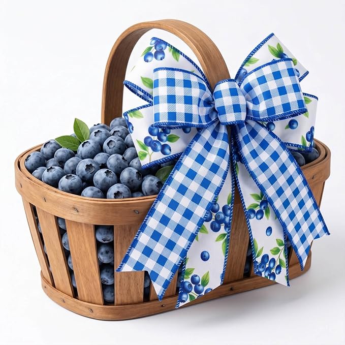 Blueberry Wired Edge Burlap Ribbons 2 Pack - 2.5 Inch Fall Theme Ribbon Set, 5 Yards Each for Wreaths Crafts Decorations Gift Wrapping