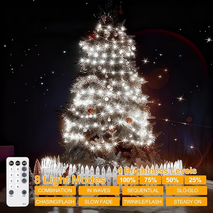 OGORI 200FT 800LED Fairy Lights Outdoor, Cool White Fairy String Lights 8 Modes Remote & Timer, IP67 Waterproof Fairy Tree Lights for Bedroom, Wedding, DIY, Centerpiece, Christmas Decorations